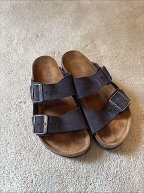 Birkenstock Dark Brown Suede Two-Strap Sandals